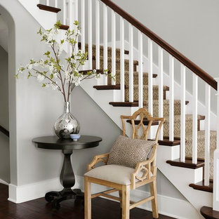 Staircase - traditional wooden l-shaped staircase idea in Chicago with painted risers