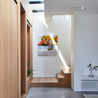 Design ideas for a contemporary wood straight staircase in Melbourne with wood risers.