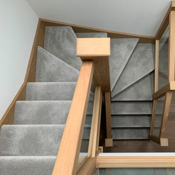 Oak & Glass Carpeted Winder Staircase