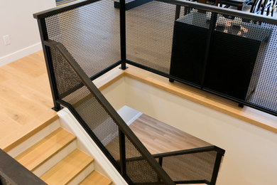 Staircase - mid-sized modern l-shaped mixed material railing staircase idea in Other