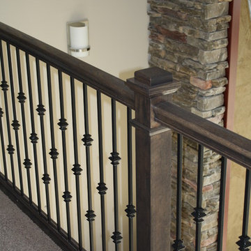 Oak Stair Railing & Iron Balusters - Justin Doyle Homes