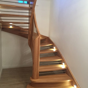Oak Staircase with glass balustrade and LED lights