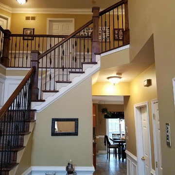 Oak stairs, rails and wrought iron
