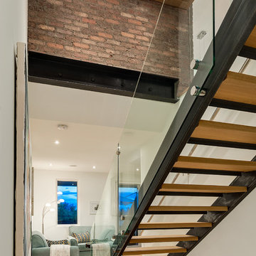 Open basement stair with industrial flair