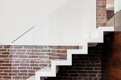 Mid-sized acrylic straight staircase photo in Kansas City