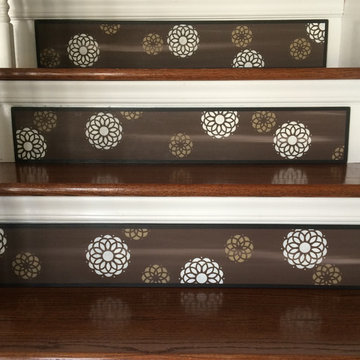 Painted Stair Risers - Brown & White - Modern Rustic