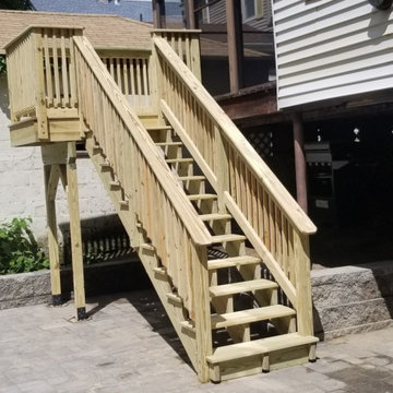 Patio, Wood Stairs, Monolithic Granite Steps & Stone Wall Project, Worcester MA