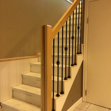 Poplar Handrail and Newel Post With Wrought Iron Spindles