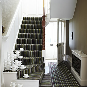 Premium Striped Carpet On The Stairs