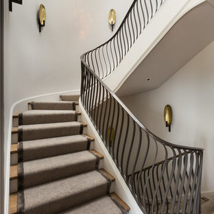 Staircase - large transitional wooden curved staircase idea in San Francisco with painted risers