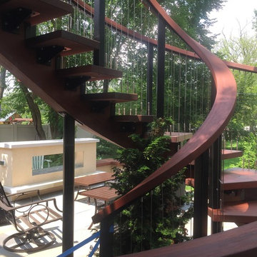 Raised deck and floating stairway