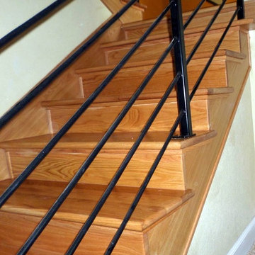 Red Oak Stair Case with Metal Railing