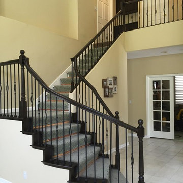 Refinish Wood Railing and Add Iron Balusters