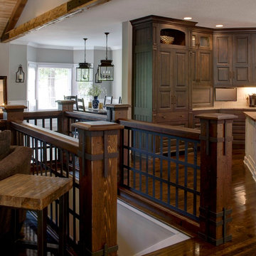 Rustic Alder cabinetry with painted and glazed island.