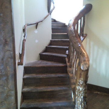 Rustic staircase hand rails