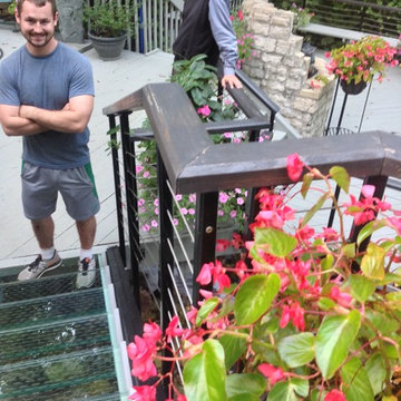 Safe glass staircase in a water feature in Columbus Ohio