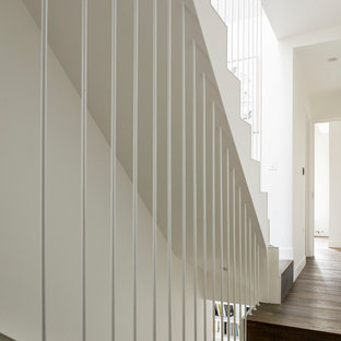 Ejemplo de escalera recta, contemporánea, grande, con escalones de madera y contrahuellas de madera