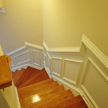 Shadow box wainscoting on a stairs