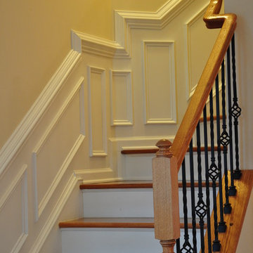 Shadow box wainscoting on a stairs