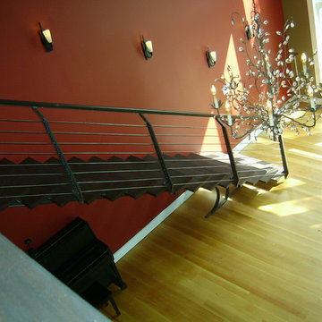 Single stringer staircase with horizontal railing