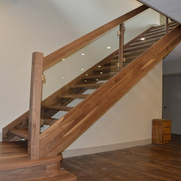 Solid Walnut Stairs with Glass Railing