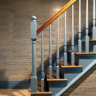 Inspiration for a mid-sized transitional wooden straight mixed material railing staircase remodel in Austin with wooden risers