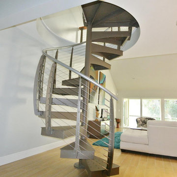 Spiral Stairs with Curved Cable Railing