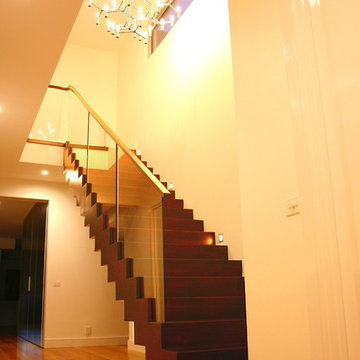 Stacked Box Styled Stair with Insert Glass Balustrade