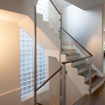 STAINLESS STEEL GLASS & WALNUT RAILINGS