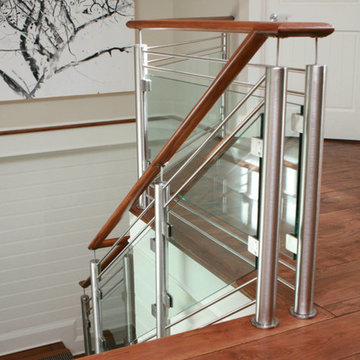 Stainless Steel, Hickory and Glass Railing