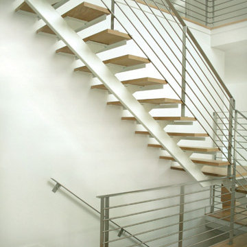 Stainless Steel Railing & Steel Staircase w/ Wood Treads