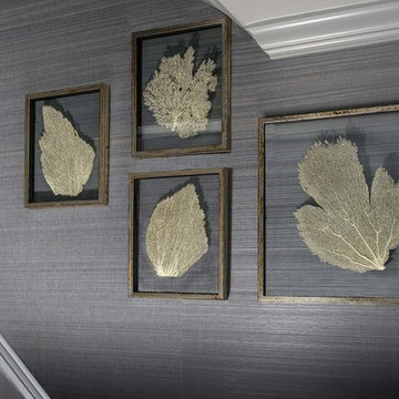 Staircase framed nature wall art in a Westfield, NJ Contemporary Home.