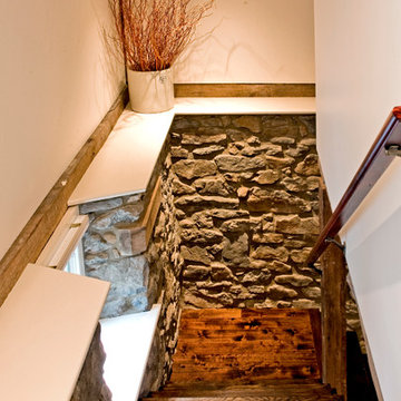 Staircase leading to the lower level of the remodeled barn