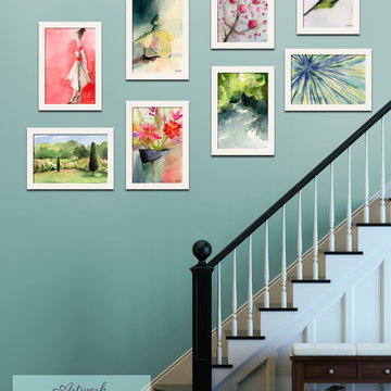 Staircase with Eclectic Gallery Wall Arrangement