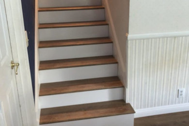 Small mountain style wooden straight staircase photo in Orange County with painted risers
