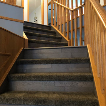 stairs with carpet tread and oak risers/stringers