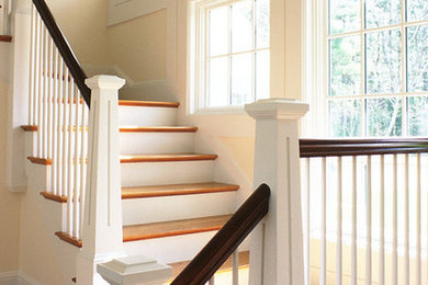 Staircase - mid-sized contemporary wooden l-shaped wood railing staircase idea with painted risers