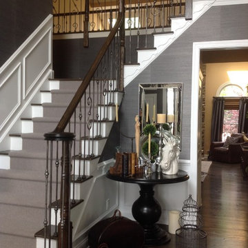 Stairway Renovation - Wood Railing and Satin Clear Iron Balusters