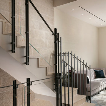 Steel, glass and brass staircase