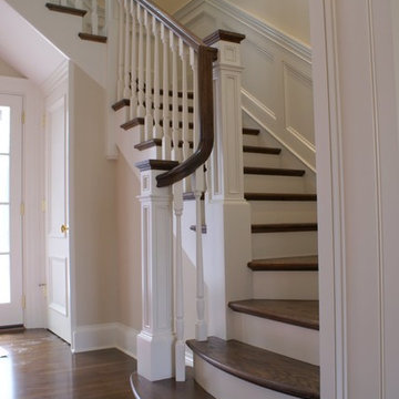 Straight And Platform Stair With Wooden Balustrade