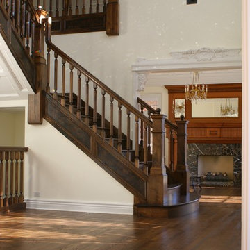 Straight And Platform Stair With Wooden Balustrade