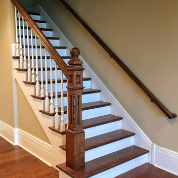 Straight And Platform Stair With Wooden Balustrade