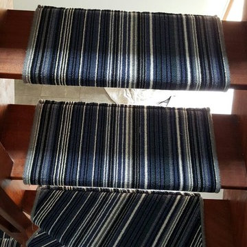 Stripey Blue Carpet Installed to Stairs
