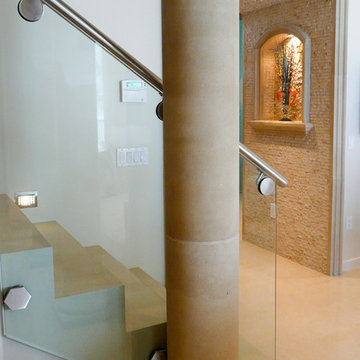 Concrete Stairway with Stone Column, Foyer Niche