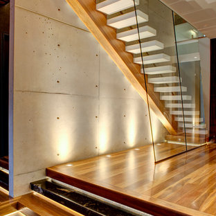 Gerade, Große Moderne Treppe mit Acrylglas-Treppenstufen in Gold Coast - Tweed