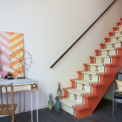 Eclectic painted straight staircase photo in San Francisco with painted risers
