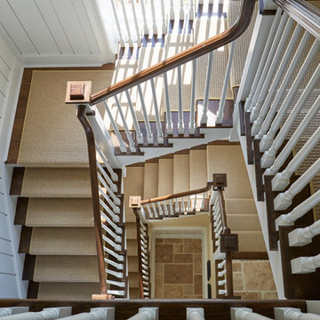 Three Story Staircase with Random Width White Wainscot
