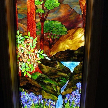 Tiffany Style Stained Glass Stairway Landing Window