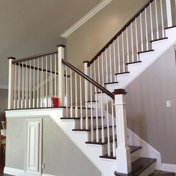 Traditional Stair Railing with Turned Balusters and Box Newels