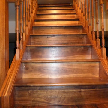 Traditional Staircase with Wood Spindles and Railing